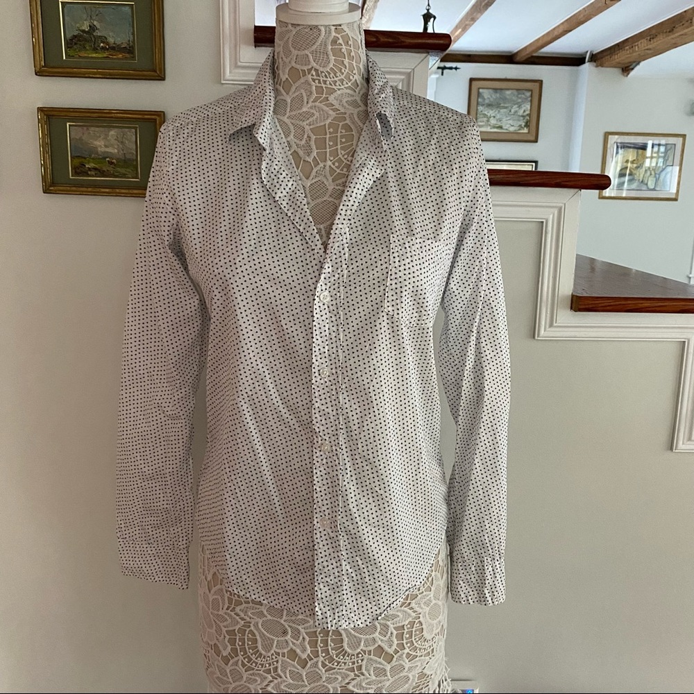 FRANK & EILEEN White Navy Hearts Cotton Blouse Small